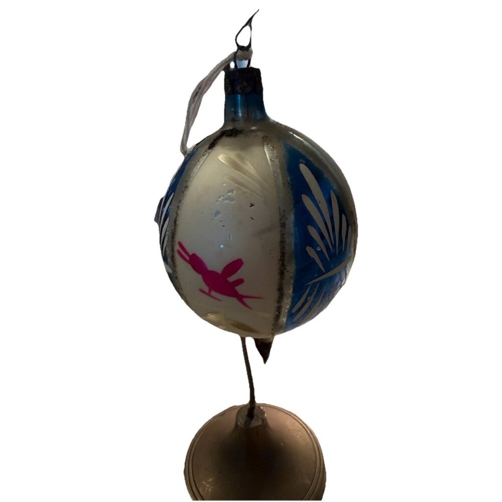 VTG Hand-painted Mercury Glass Christmas Ornament Teardrop Fantasia Poland 1950s